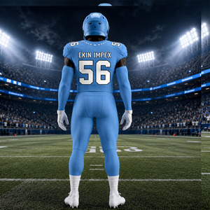Uniforme de football américain personnalisé sublimé, maillot de compression à manches longues avec pantalon intégré pleine longueur, bleu clair, tenue d'équipe - Product Image 4
