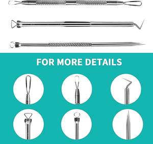 เครื่องมือกำจัดสิวหัวดำคุณภาพสูง แบบโค้ง ทำจากสแตนเลสอย่างดี สำหรับกำจัดสิวและรอยสิว - Product Image 3