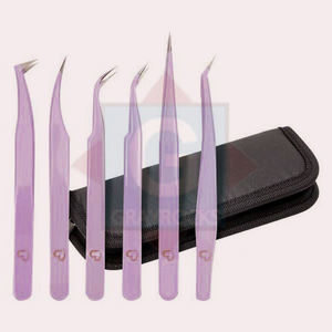 Kit de 6 Pinzas de Precisión de Acero Inoxidable para Extensión de Pestañas con Punta Fina en un Estuche Protector - Product Image 2