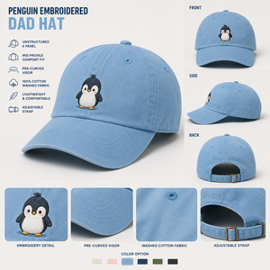 Gorra de béisbol al por mayor de 6 paneles de algodón lavado, estilo Dad Hat, sin estructura, con visera curva y bordado de animales lindos - Product Image 3
