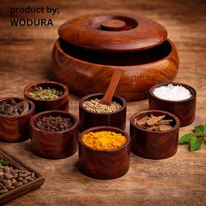 Wodura <b>Wooden</b> Spice Jar Set With Lid Polished Traditional Kitchen Storage Container 8 <b>Piece</b> Set - Product Image 6