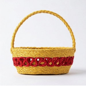 Mini panier de rangement fait main, rond avec bordure rouge, style rustique, décoration de table d'intérieur, utilisation dans le salon - Product Image 5