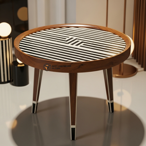 Black and White Meena Pattern Wooden <b>Stool</b> Handcrafted <b>Round</b> Decorative Accent <b>Stool</b> with Geometric Design - Product Image 1