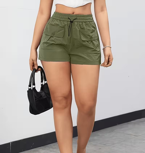High Waist Cargo Shorts Solid Color Drawstring Elastic Waistband Casual Women's Athletic Short Pants - Product Image 5