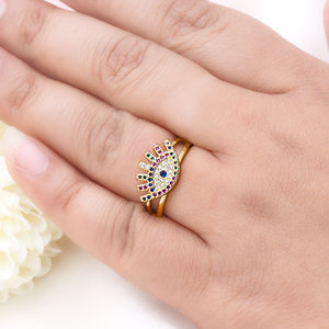 En gros Bague fine en argent sterling plaqué or 14K avec zircon cubique et œil de diable, bijoux œil d'ange maléfique émaillés - Product Image 6