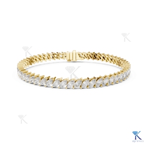 5.00 X 2.50 mm Marquise Cut Lab Grown Diamond Filled Tennis Bracelet 14K <b>Solid</b> <b>Gold</b> Unisex Luxury Bridal Jewelry - Product Image 5