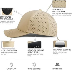 หมวกแก๊ปสีเบจ 6 แผง แบบ Snapback ตาข่ายระบายอากาศ ปรับขนาดได้ เหมาะสำหรับทุกเพศ ใช้ได้ทั้งกลางแจ้งและลำลอง สำหรับฤดูใบไม้ผลิและฤดูร้อน สำหรับผู้ใหญ่ - Product Image 6