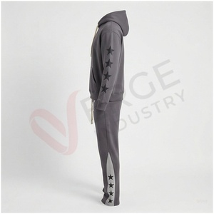 Ensemble de survêtement gris pour hommes, sweat-shirt à capuche à manches longues et pantalon à motif étoile, streetwear, coupe régulière, vêtements d'automne - Product Image 3