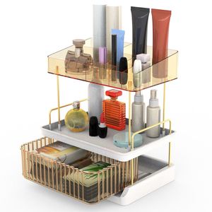Organisateur de maquillage à 3 niveaux grande capacité pour coiffeuse, étagère de rangement pour soins de la peau, tiroir de comptoir de salle de bain avec rangement pour rouges à lèvres et lotions - Product Image 1