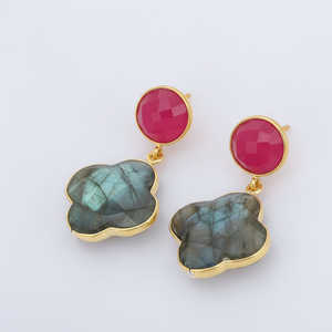 Elegantes Pendientes de Fucsia y Labradorita, Plata de Ley 925, Chapados en Oro de 18K, Pendientes Colgantes, Regalo para Ella - Product Image 3