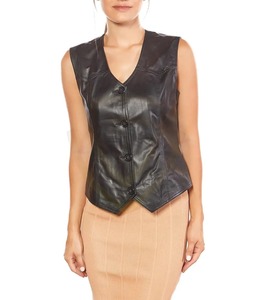 Chaleco de cuero estilo motociclista, transpirable, ecológico, con cuello en V, detalle de encaje, color personalizado. - Product Image 1