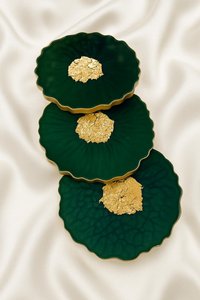 Sous-verres en céramique motif feuille d'or vert, style glamour, réutilisables pour la protection de la table - Product Image 6
