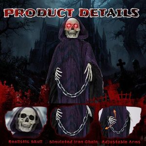 Décoration d'Halloween effrayante : Grim Reaper animatronique grandeur nature de 1,80 m avec chaîne, activée par le son, pour extérieur et fêtes - Product Image 5
