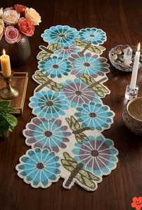 Vintage Christmas Customized Knitted Eco-Friendly <b>Table</b> <b>Runner</b> Red <b>Green</b> Beaded Poinsettia Floral 35x13 Home & Hotel Use Decor - Product Image 1