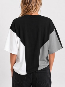Camiseta Oversize para Mujer, Corte Holgado Informal, Manga Corta, Básica, Transpirable, Diseño Liso, para Uso Diario en Verano - Product Image 2