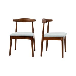 Metà del secolo sala da pranzo Set di 2 noce cornice luce grigio cuscino in legno e tessuto imbottito sedie da pranzo - Product Image 1