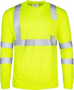 T-shirt de sécurité réfléchissant jaune fluorescent à manches longues, vêtements de travail haute visibilité, haut de sécurité pour les travaux de construction et routiers - Product Image 1