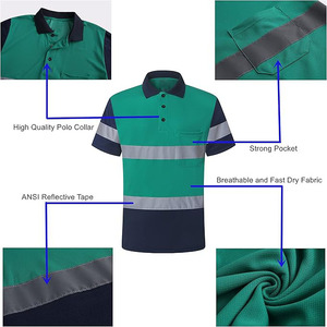 Chemises polo de sécurité réfléchissantes imperméables grande taille pour le travail de nuit, travaux routiers, haute visibilité, noir - Product Image 5