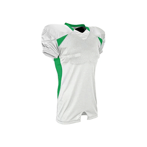 Maillot de football américain personnalisé blanc et vert, col en V, manches courtes, en maille polyester, anti-humidité, coupe athlétique, vêtements pour hommes - Product Image 1