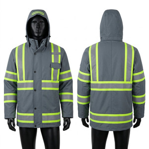 Chaqueta de Seguridad de Trabajo de Verano Impermeable y Transpirable de Lona de Poliéster Premium de 220 g, Chaqueta Utilitaria con Capucha y Cinta Reflectante Gris Personalizada - Product Image 1