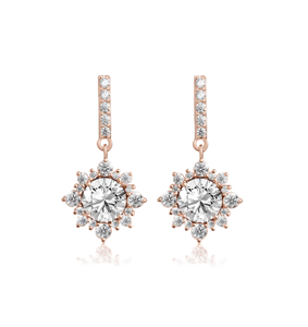 Magnifiques boucles d'oreilles pendantes rondes en or massif 14K 18K, serties de pierres cultivées en laboratoire, bijoux élégants, cadeau idéal pour femme. - Product Image 3