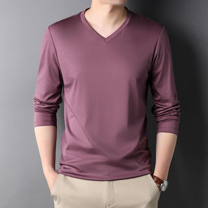 Camiseta Nueva 100% Algodón con Cuello en V, de Alta Calidad, Lisa, Informal, Tejida, para Hombre, de Manga Corta, Color Sólido, Transpirable, Precio al por Mayor - Product Image 1