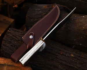 Couteau de chasse à lame fixe en acier inoxydable fait main avec manche en bois de cerf et étui en cuir, couteaux pliants de survie en gros - Product Image 6