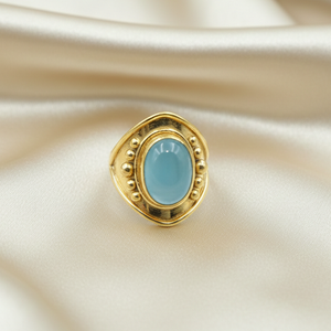 Anillo Vintage de Calcedonia Azul, Plata de Ley 925, Chapado en Oro Rosa y Oro Amarillo, Joyería Boho Hecha a Mano, Regalo Unisex para Ella - Product Image 3