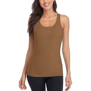 Women's Solid Color Knitted Spandex Polyester Tank <b>Top</b> Scoop Neck Breathable Casual Sports Vest Regular Fit Sleeveless - Product Image 4
