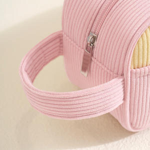 Grande trousse de maquillage en velours côtelé, organiseur de cosmétiques portable avec poignée - Product Image 5