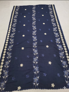 Women Navy Blue Swiss Voile <b>Shawl</b> Floral Embroidery Breathable Daily Wear Elegant Scarf <b>Wrap</b> - Product Image 3