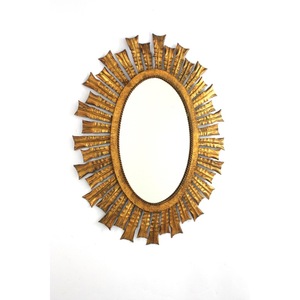 <b>Oval</b> Wooden Wall <b>Mirror</b> With Sunburst Design Art Deco Decorative Handmade Frame - Product Image 4
