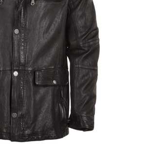 Chaqueta de Cuero Genuino para Hombre con Cuello de Piel Sintética, Estilo Motociclista, Resistente al Viento, Ropa de Invierno, Corte Regular, Cierre de Cremallera - Product Image 6