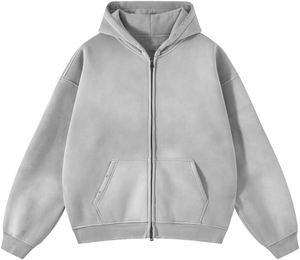 Sudadera con capucha pesada de estilo vintage con cremallera completa, hombros caídos, estilo urbano, lavado ácido, chaqueta de forro polar para hombre y mujer - Product Image 2