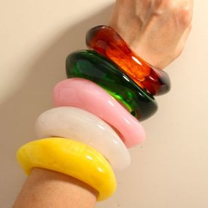 Juego de Brazaletes de Resina Vintage, Diseño de Concha de Tortuga Amarillo Marrón, Acrílico Lucite, Joyería de Moda Unisex - Product Image 3