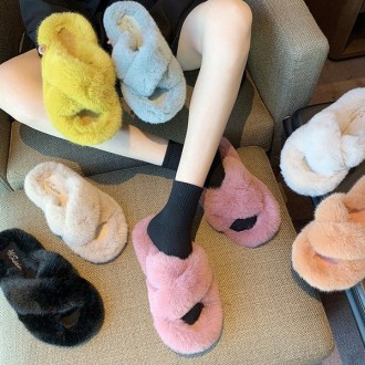 225-260mm Big Size A615 Mink Fur Shoes Winter Home Slippers Available