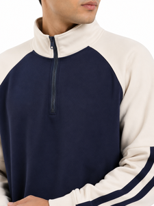 Sudadera deportiva prémium para hombre con cremallera de un cuarto, diseño de bloques de color, manga larga y cuello alto simulado - Product Image 4