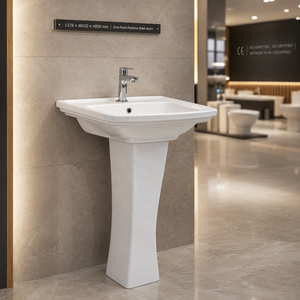 Lavabo sur pied de style farmhouse, rectangulaire, à trou unique, avec poignée à levier, traditionnel, capacité 12L, finition chromée, garantie 5 ans, à poser au sol - Product Image 6