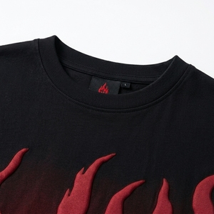Men's Crop Oversized Puff Print <b>Flame</b> T-<b>Shirt</b> 100% Cotton Knitted Streetwear 240g Heavyweight Logo Breathable Tee - Product Image 5