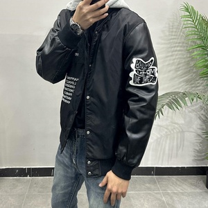 Blouson bomber noir unisexe tendance 2024 avec capuche amovible, style streetwear personnalisé, service OEM disponible - Product Image 3