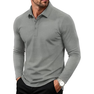 <b>Men</b>’s Black Long Sleeve Polo <b>Shirt</b>, Regular Fit Knitted Casual Golf <b>Shirt</b>, <b>Collared</b> Pullover Top for Outdoor and Everyday Wear - Product Image 5
