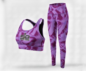 Women Yoga Set Best Quality Textured Solid Stitch Digital Print 2 Piece Breathable High Waist - Product Image 2