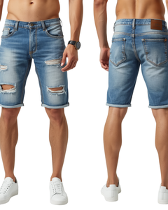 Shorts de Mezclilla Desgastados para Hombre, Estilo Urbano a la Moda - Product Image 1