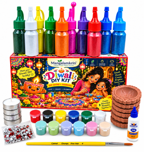 Kit de Manualidades para Pintar Diyas y Rangolis de Diwali – Diyas de Terracota Hechos a Mano con Dispensadores de Colores para Rangoli - Product Image 3