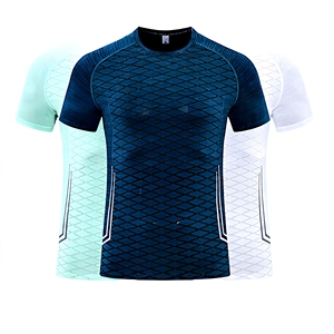 Men's <b>Geometric</b> Patterned Quick Dry Short Sleeve Sport T-<b>Shirt</b> Slim Fit O-Neck Printed Performance Top - Product Image 1