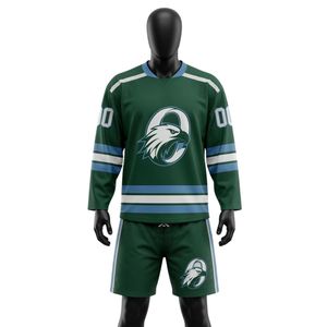 Ensemble short et maillot de hockey sur glace sublimé vert et blanc pour homme, en polyester, col en V, vêtements de sport pour matchs d'équipe, tenue de performance - Product Image 1