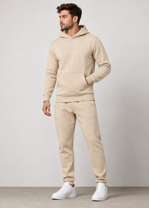 Ensemble de survêtement décontracté pour homme en molleton de polyester et coton bleu marine à capuche, séchage rapide, avec sweat-shirt et pantalon de survêtement - Product Image 2