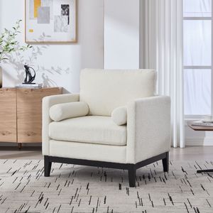 Poltrona singola moderna in stile farmhouse da 35,4 pollici di larghezza, con gambe nere e base in legno, ideale per la lettura nel soggiorno - Product Image 3