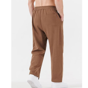 OEM Wholesale Custom Lightweight Cotton Canvas Open Bottom <b>Brown</b> <b>Joggers</b> Breathable Eco-Friendly Casual Sweatpants Blank Men's - Product Image 3