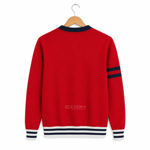 Cosh International Acrylic Sorority Sisterhood <b>Red</b> Knitted <b>Cardigan</b> V Neck Long Sleeve Preppy Style Contrast Color - Product Image 3
